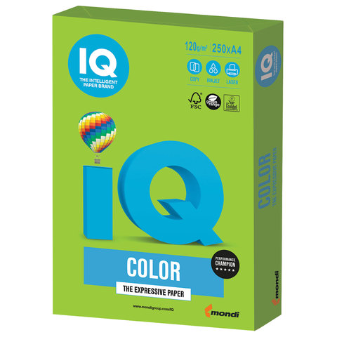 Бумага IQ color, А4, 120 г/м2, 250 л., интенсив, ярко-зеленая, MA42