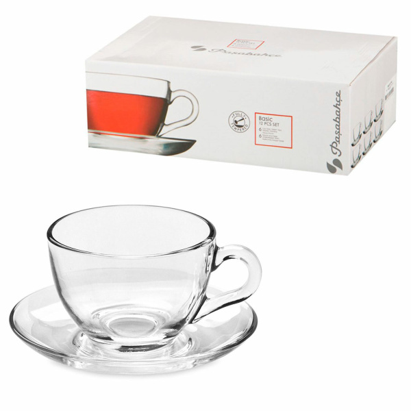 Набор чайный PASABAHCE "Basic" на 6 персон (6 кружек 215мл, 6 блюдец), стекло, 97948