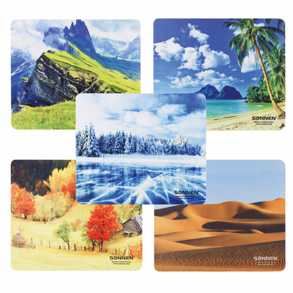 Коврик для мыши SONNEN "ПРИРОДА", резина+ткань, 260х220х3 мм, 5 видов, 512820