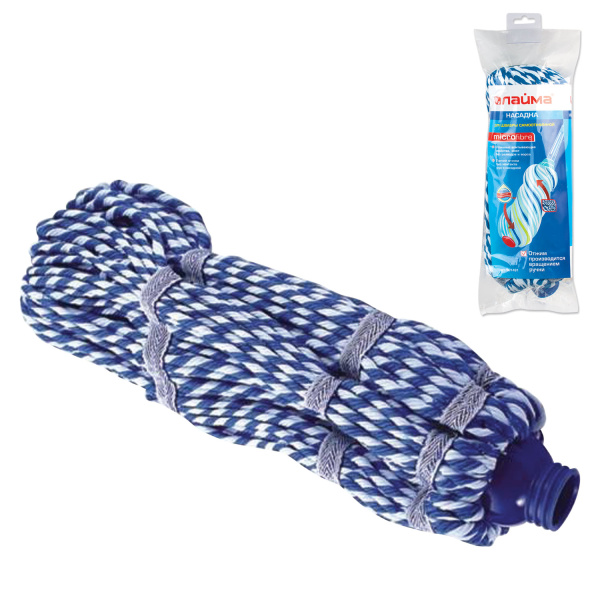 Насадка МОП для швабры самоотжимной скручивающейся 601471, м-фибра, 33см, двуцветная, ЛАЙМА, 601491