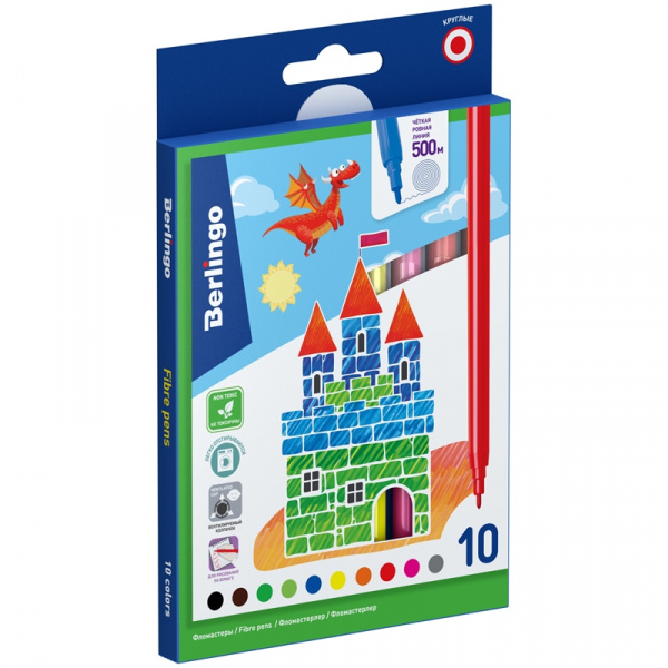 Фломастеры Berlingo "Замки", 10цв., смываемые, картон, европодвес WP00210