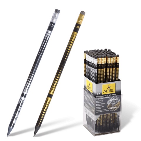 Каранд. ч/г ADEL "Blackline/Silver&Gold Net", HB, чер-сереб/чер-зол корп, с ластиком60208