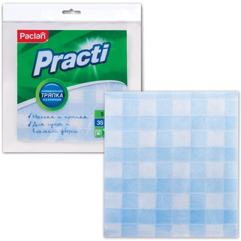 Салфетки универсальные, комплект 5 шт., 35х35 см, PACLAN, вискоза для сухой и влажной уборки