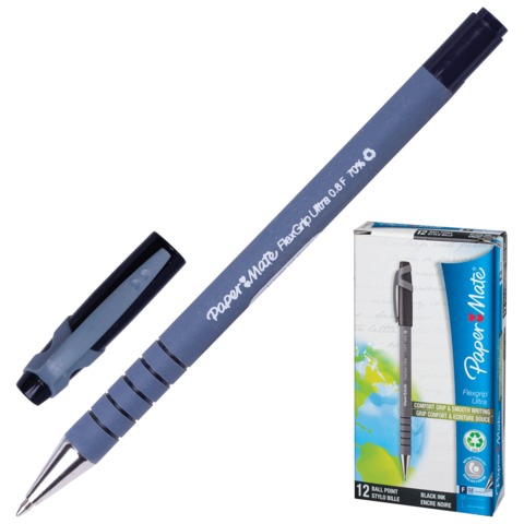 Ручка шариковая PAPER MATE "Flexgrip Ultra Capped", корп.серо-черный, толщ.письма0,8мм,S0190053,черн