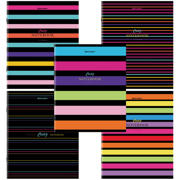 Тетрадь 96л. клетка BRAUBERG, обложка картон, Color Stripes