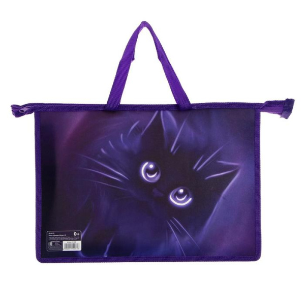 Папка с ручками пластиковая, А4, 335x235x55 мм, Calligrata «Котик», ручки-шнурок