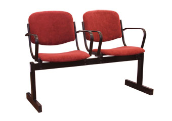 Блок стульев 2х местный, не откид.сиденье, м/к черный,полумягкий с подлокотн., оф.ткань синий 252МП