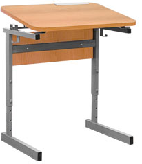 Стол ученич. 1-местн. регул. 4-6гр. высота наклона столешницы 0-7 (меламин, ПВХ)
