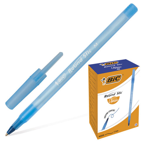 Ручка шариковая BIC "Round Stic", корпус голубой, толщ.письма 0,4мм, 921403, синяя