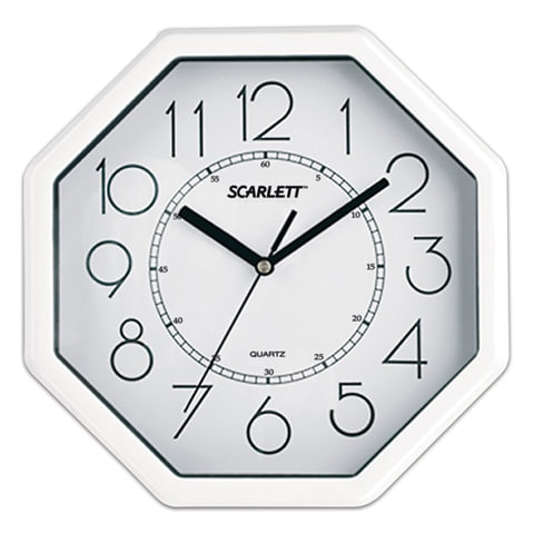 Часы настен. SCARLETT SC-16D восьмигранник, белые, белая рамка, плавный ход, 26.1x26.1x4.2 см