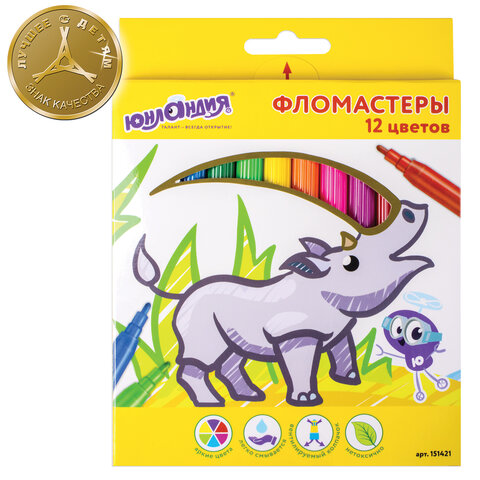 Фломастеры ЮНЛАНДИЯ 12 цветов, "ЭКЗОТИКА", вентилируемый колпачок, картон