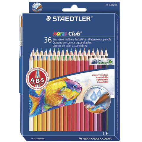 Карандаши цветные акварельные STAEDTLER (Германия) "Noris club", 36 цветов + кисть, европодвес, 144 