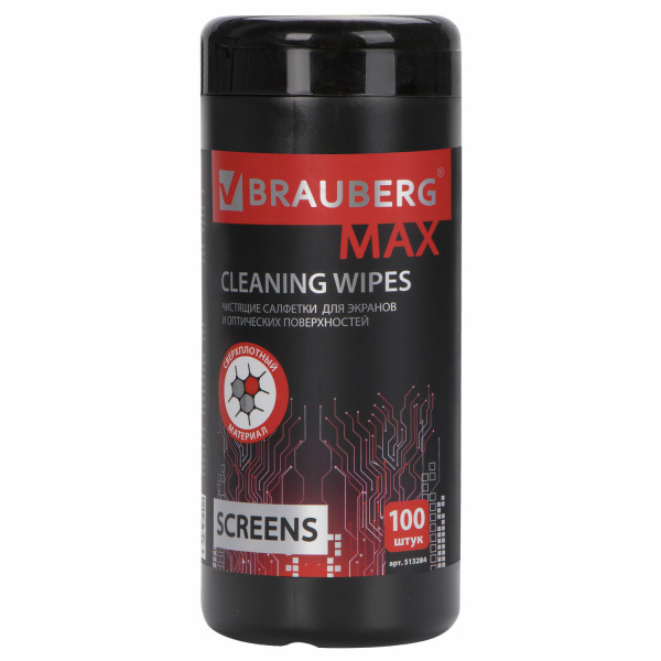 Салфетки для экранов всех типов и оптики BRAUBERG MAX ПЛОТНЫЕ, 13х17 см, туба 100 шт., влажные, 5132