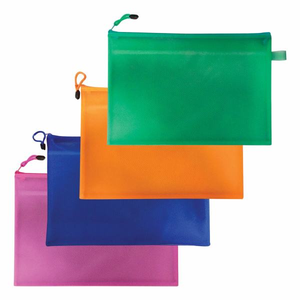 Папка-конверт на молнии BRAUBERG "Energy", А4, 335*243мм, 2 отд, ПВХ "нейлон", ассорти, 223895