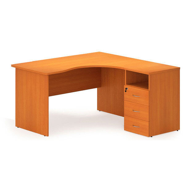 Стол письменный угловой 1300х1300х750мм, тумба 3 ящика, бук