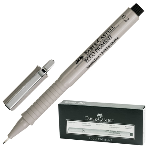 Ручка капиллярная FABER-CASTELL "Ecco Pigment", корпус серый, толщина письма 0,2 мм, черная, 166299