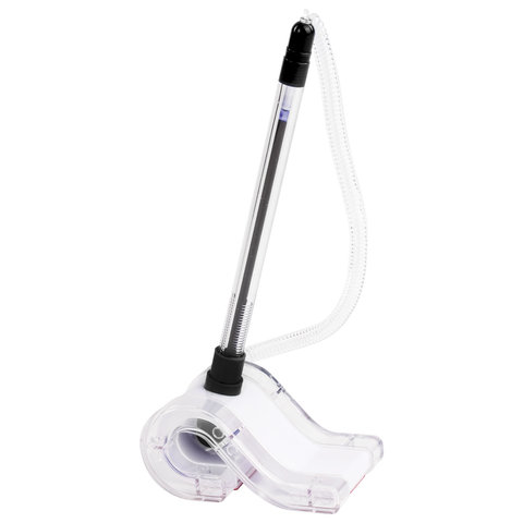 Ручка шариковая настольная BRAUBERG "СТЕНД-ПЕН N2", масляная, на пружинке, корпус прозр/черн, синяя