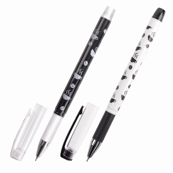 Ручка шариковая масляная с грипом BRAUBERG BLACK&WHITE Coffee, СИНЯЯ, 0,7мм, линия 0,35мм, 142957
