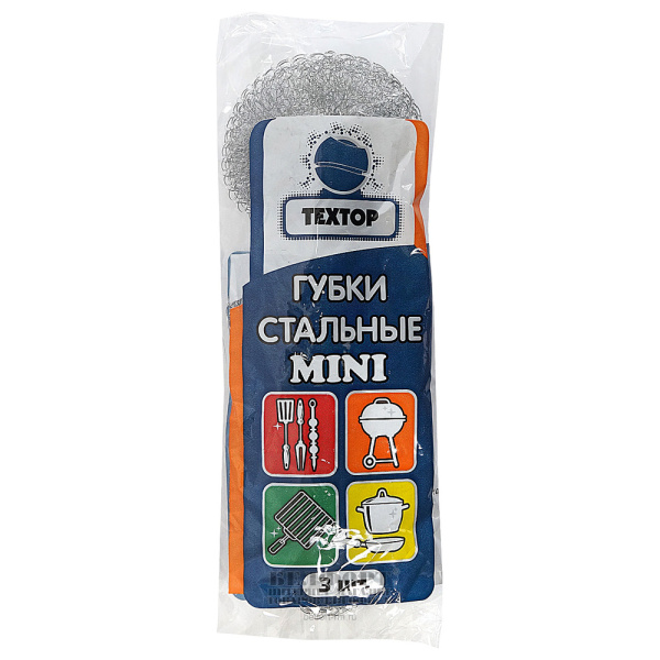 Губки (мочалки) для посуды металлические, спиральная, 3шт. *12гр, ТЕХТОР