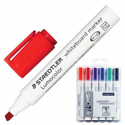 Маркеры для доски STAEDTLER (Германия) "Lumocolor", набор 6 шт., скошенные, 2-5 мм, 351 B WP6
