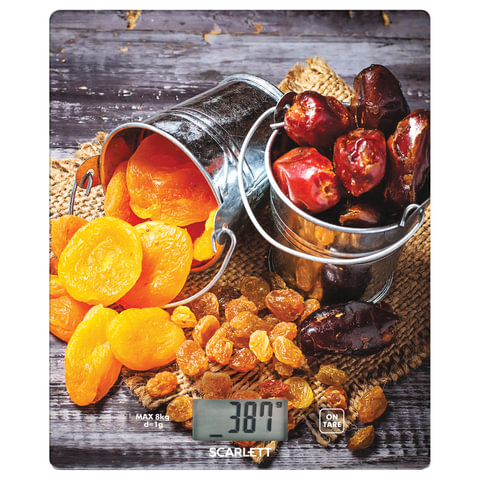 Весы кухонные SCARLETT SC-KS57P33, электронный дисплей, max вес 8 кг, тарокомпенсация, стекло