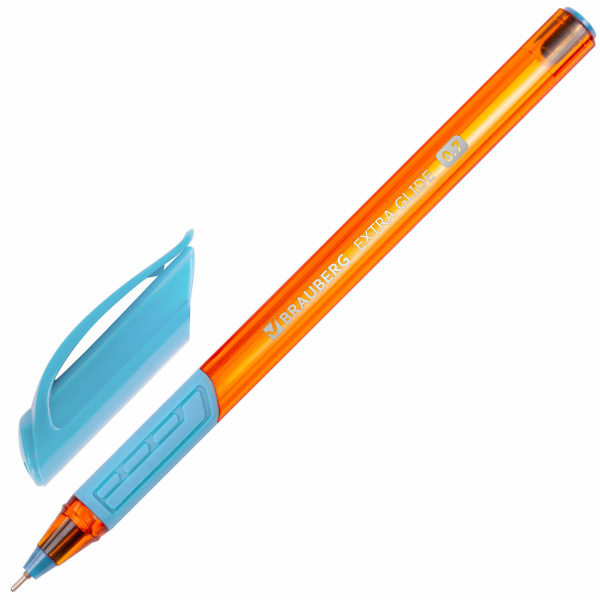 Ручка шариковая масляная с грипом BRAUBERG "Extra Glide GT Sky Blue", СВЕТЛО-СИНЯЯ, игольчй узел 0,7