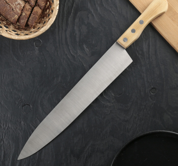 Нож кухонный «Поварская тройка» для мяса, лезвие 33 см, с деревянной ручкой