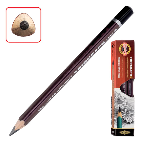 Карандаш ч/гр утолщенный KOH-I-NOOR, 1шт.,"Triograph",2B, трехгр, 5,6 мм, корпус бордовый, 1831