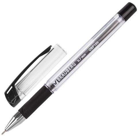 Ручка шариковая масляная с грипом BRAUBERG "Active", ЧЕРНАЯ, узел 0,7 мм, линия письма 0,35 мм, 1426