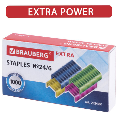 Скобы для степлера №24/6 BRAUBERG "EXTRA" цветное покрытие, 1000шт. Скобы для степлера №24/6 BRAUBERG "EXTRA" цветное покрытие, 1000шт.