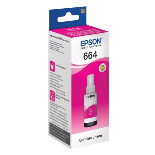 Чернила EPSON (C13T66434A) для СНПЧ EpsonL100/L110/L200/L210/L300/L456/L550, пурпурные, оригинальные Чернила EPSON (C13T66434A) для СНПЧ EpsonL100/L110/L200/L210/L300/L456/L550, пурпурные, оригинальные