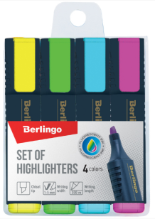 Набор текстовыделителей Berlingo 4цв., 1-5мм, европодвес