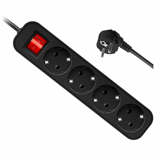 Удлинитель сетевой DEFENDER G450, 4 розетки, c заземлением, выключатель, 10А, длина 5 м, черный, 993