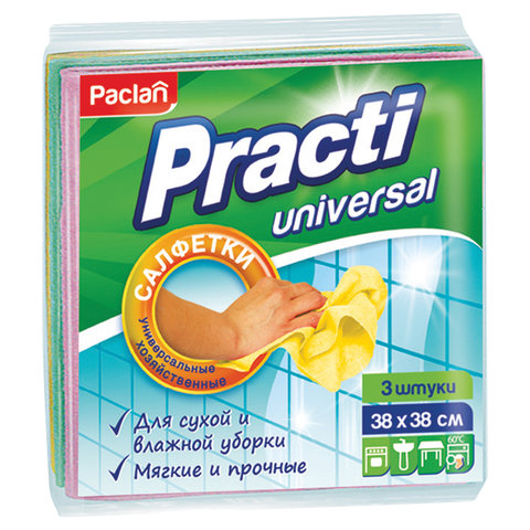 Салфетки универсальные, 38х38 см, КОМПЛЕКТ 3 шт., 110 г/м2, вискоза PACLAN "Practi Universal" 410018 Салфетки универсальные, 38х38 см, КОМПЛЕКТ 3 шт., 110 г/м2, вискоза PACLAN "Practi Universal" 410018