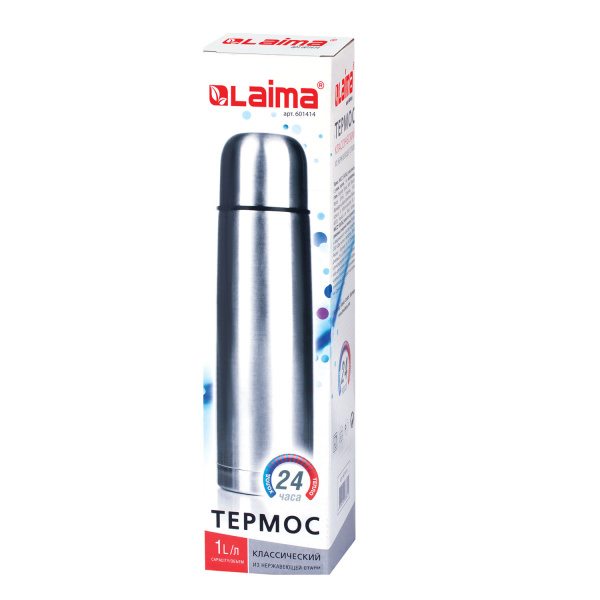Термос WALTZ (ВАЛЬЦ) классический с узким горлом, 1 л, нержавеющая сталь,601414