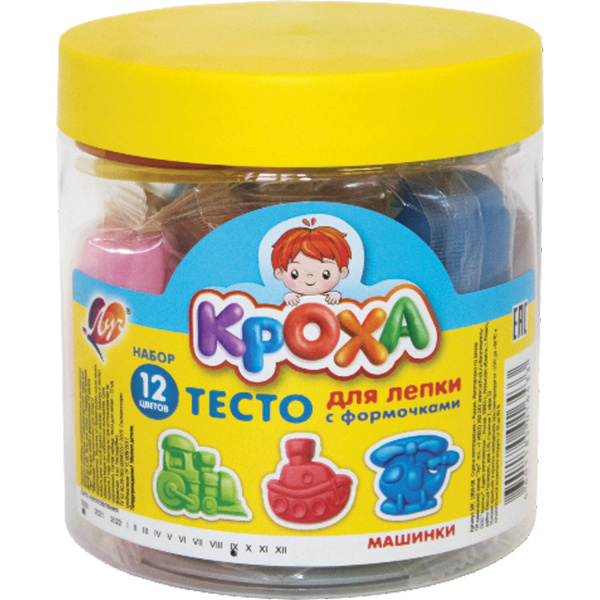 Тесто для лепки с формочками ЛУЧ "Машинки", 12 цветов, 3 формы, пластиковая банка, 30С 1900-08