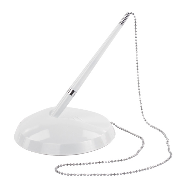 Ручка шариковая настольная BRAUBERG на цепочке, на подставке, цвет корпуса белый, 141348, синяя