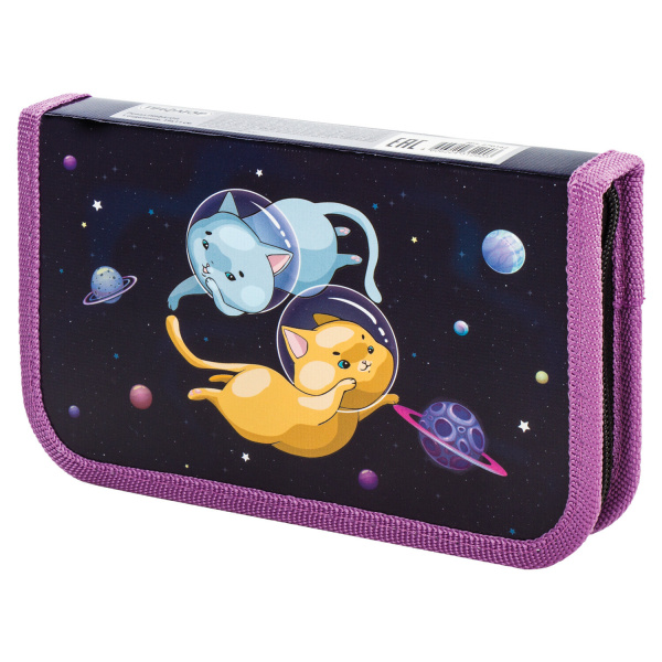Пенал ПИФАГОР, 1 отделение, ламинированный картон, 19х11 см, Spacecats, 270162