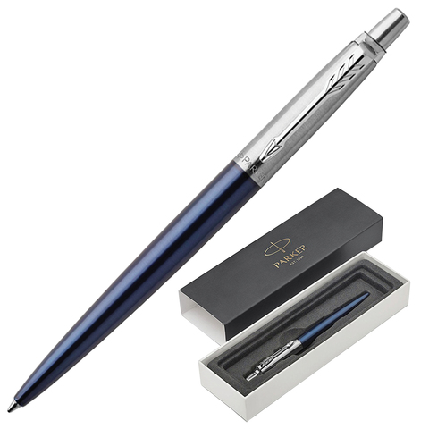 Ручка шариковая PARKER "Jotter Royal CT", корпус синий металлик, нержавеющая сталь, 1953186, синяя