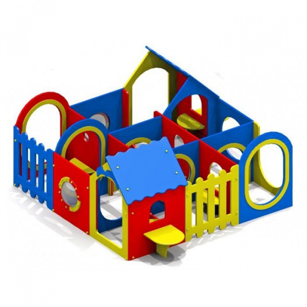 Домик-лабиринт 9 секций, от 2 лет, деревянный брус, 3060х3060 мм, Н=1300 мм