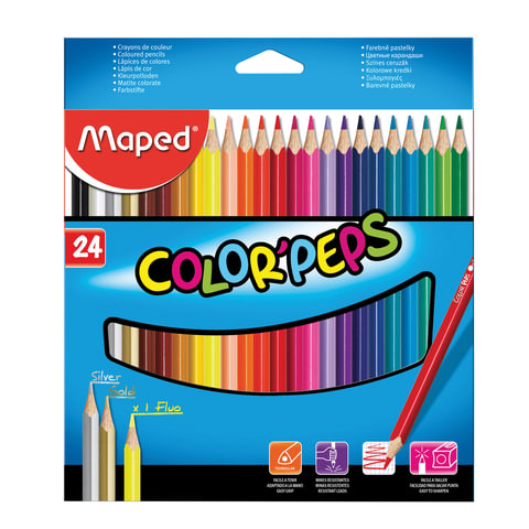 Карандаши цветные MAPED (Франция) "Color Pep's", 24 цвета, трехгранные, заточенные, европодвес, 1832