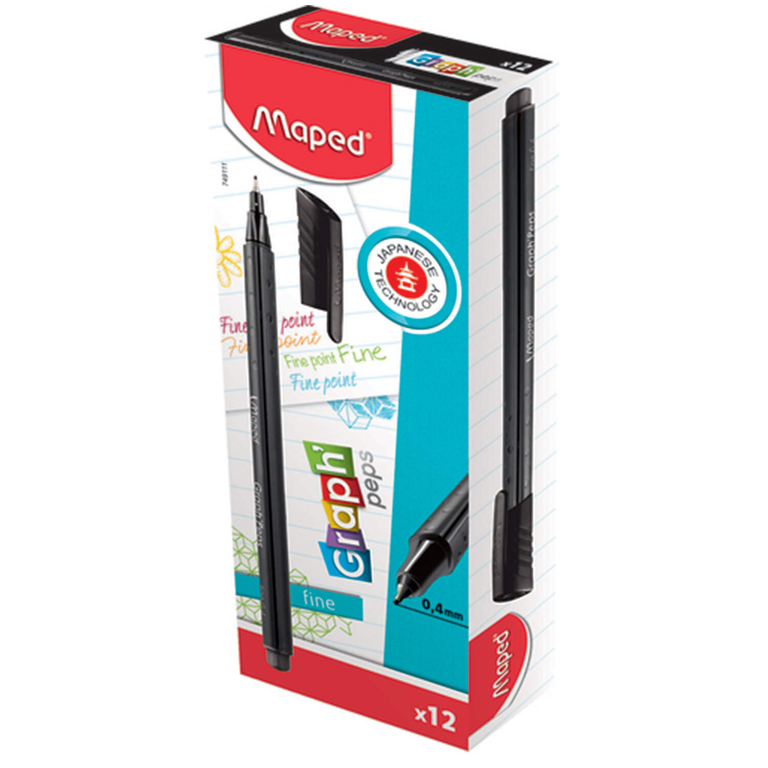 Ручка капиллярная MAPED "Graph Pep's", толщина письма 0,4 мм, корпус черный, трехгранная, синяя