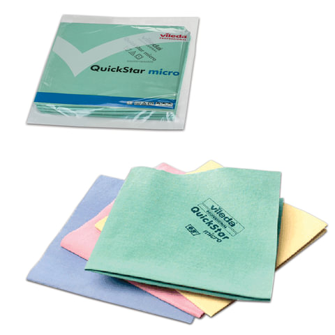 Салфетка VILEDA "КвикСтарМикро", комплект 5 шт., микроволокно, зеленая, 38х40 см, 152112