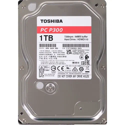 Жесткий диск TOSHIBA P300 HDWD105UZSVA, 1Тб, HDD, SATA III, 3.5" Жесткий диск TOSHIBA P300 HDWD105UZSVA, 1Тб, HDD, SATA III, 3.5"