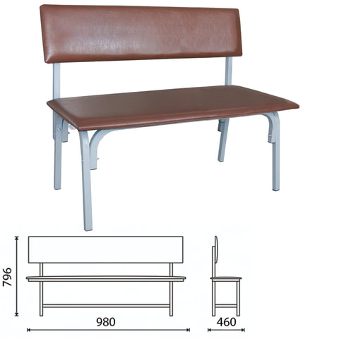 Банкетка со спинкой "Астрид", 980х470х790 мм, серый каркас, кожзам коричневый