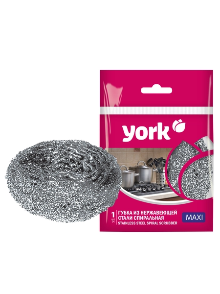 Губка для посуды York "Макси", спиральная, стальная, 1шт., 8*8*4см Губка для посуды York "Макси", спиральная, стальная, 1шт., 8*8*4см