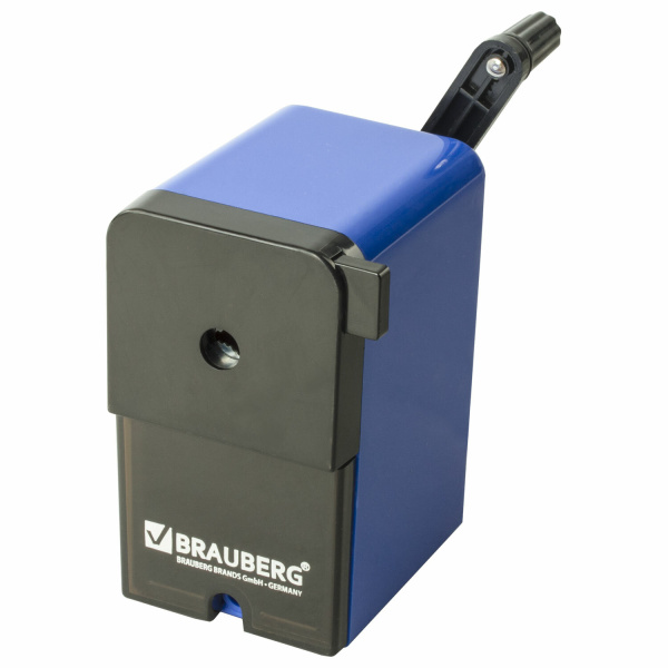 Точилка механическая BRAUBERG "UNIVERSAL", крепление к столу, металлический механизм, чёрный/синий