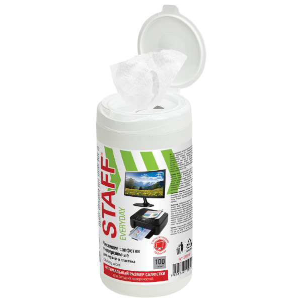 Салфетки для экранов всех типов и пластика универсальные STAFF "EVERYDAY", туба 100 шт., влажные, 51