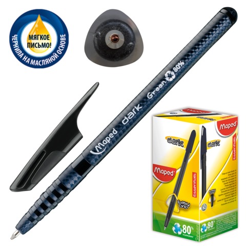 Ручка шариковая масляная MAPED (Франция) "Green Dark", корпус черный, трехграннная, 0,6 мм, черная, 