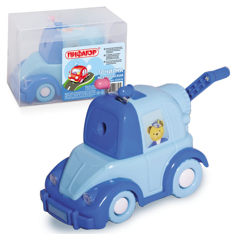 Точилка механическая ПИФАГОР "Полицейская машина", металлический механизм, цвет синий/голуб, 222518